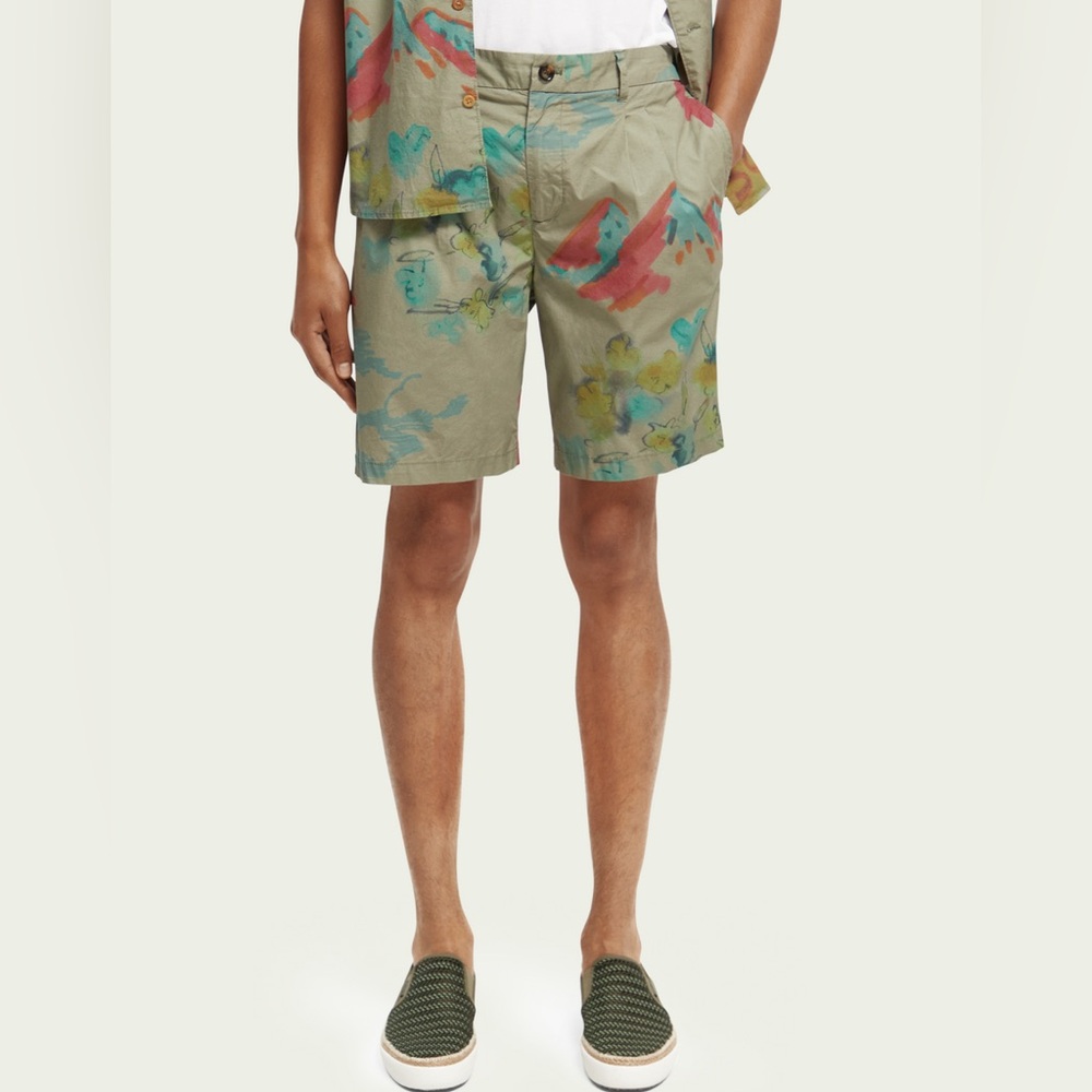 Scotch & Soda - Twilt Organic Printed Chino Shorts - Tent Green/Multi
